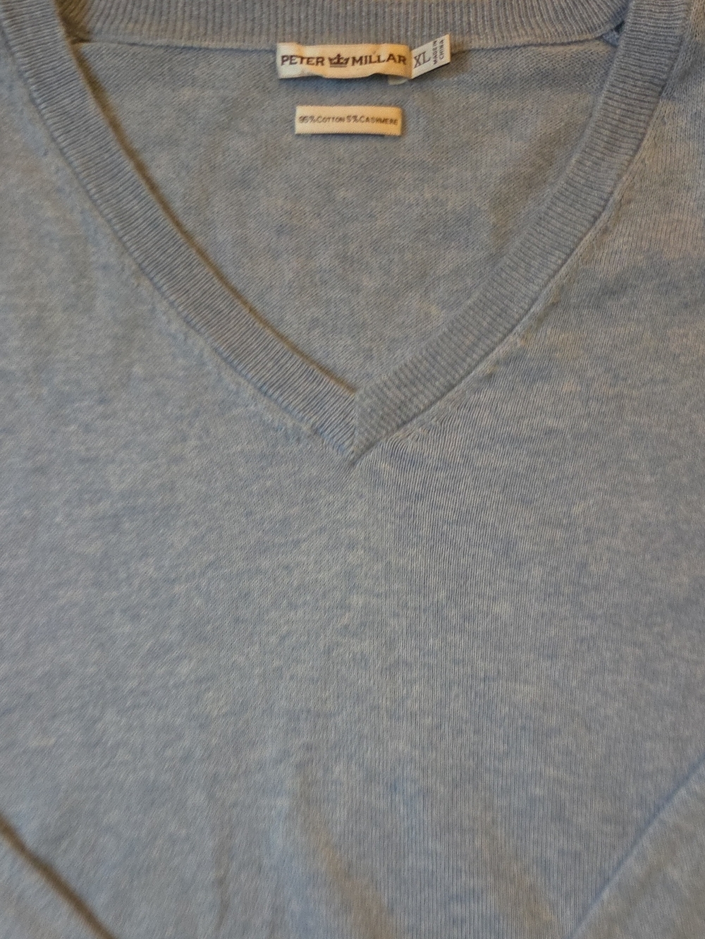 Peter Millar Cotton Cashmere V-Neck Sweater Light Blue XL